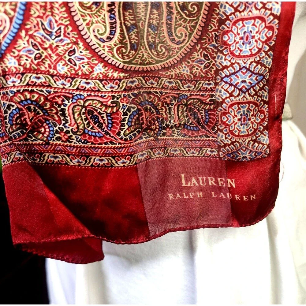Lauren Ralph Lauren Vintage Silk Scarf Paisley Burgundy  Gold Classic  52